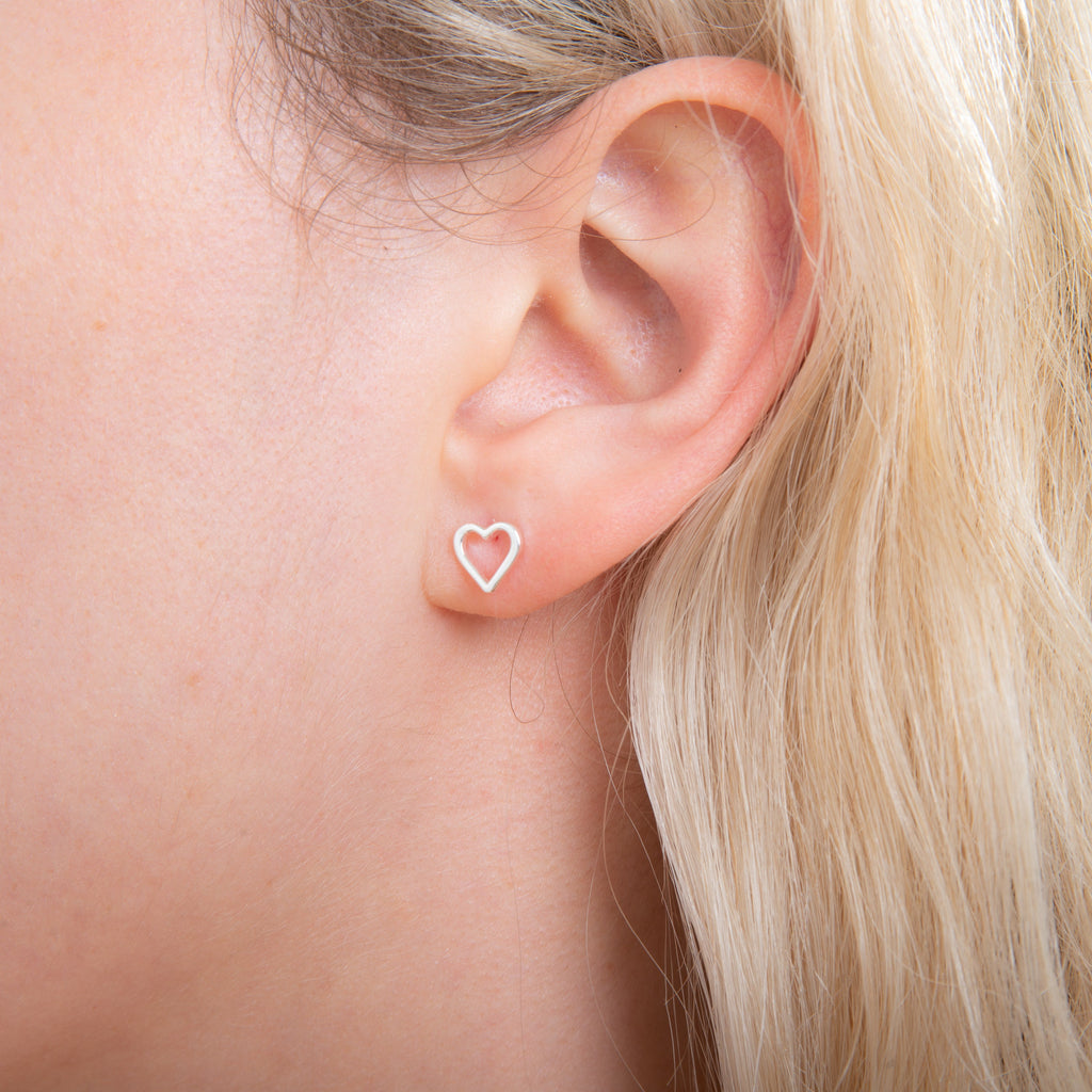 Sterling Silver Open Heart Stud Earrings