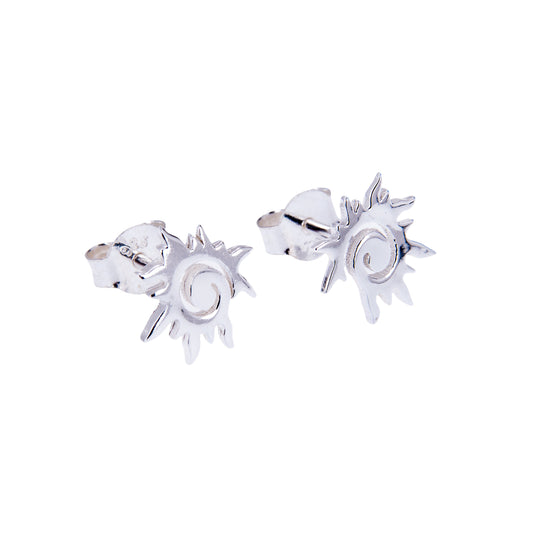 Sterling Silver Spiral Flaming Sun Stud Earrings