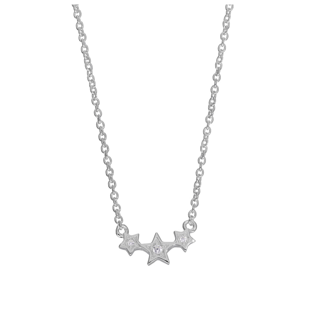 Sterling Silver & CZ Crystal Triple Star 16 Inch Necklace