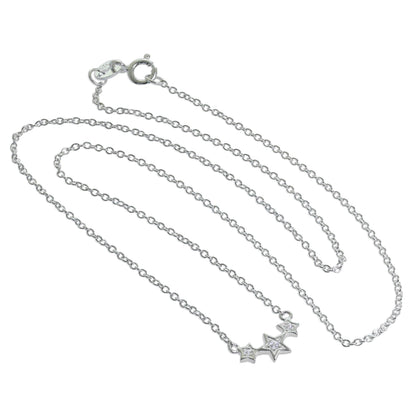 Sterling Silver & CZ Crystal Triple Star 16 Inch Necklace