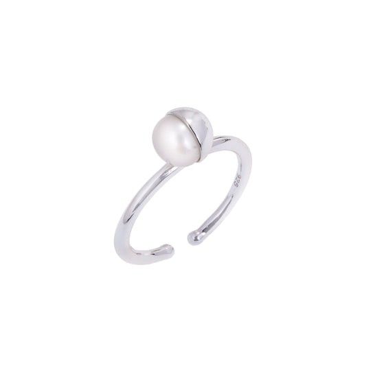Sterling Silver Adjustable Ring with Pearl