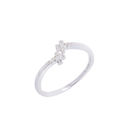 Sterling Silver Adjustable Ring with CZ Crystal Crosses