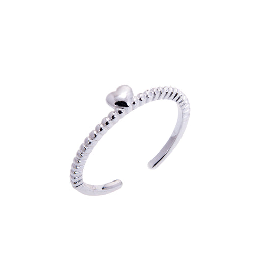 Sterling Silver Beaded Adjustable Ring with Heart