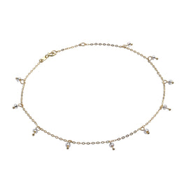 9ct Gold 10 Inch Extender Anklet with 2mm Clear CZ Beads