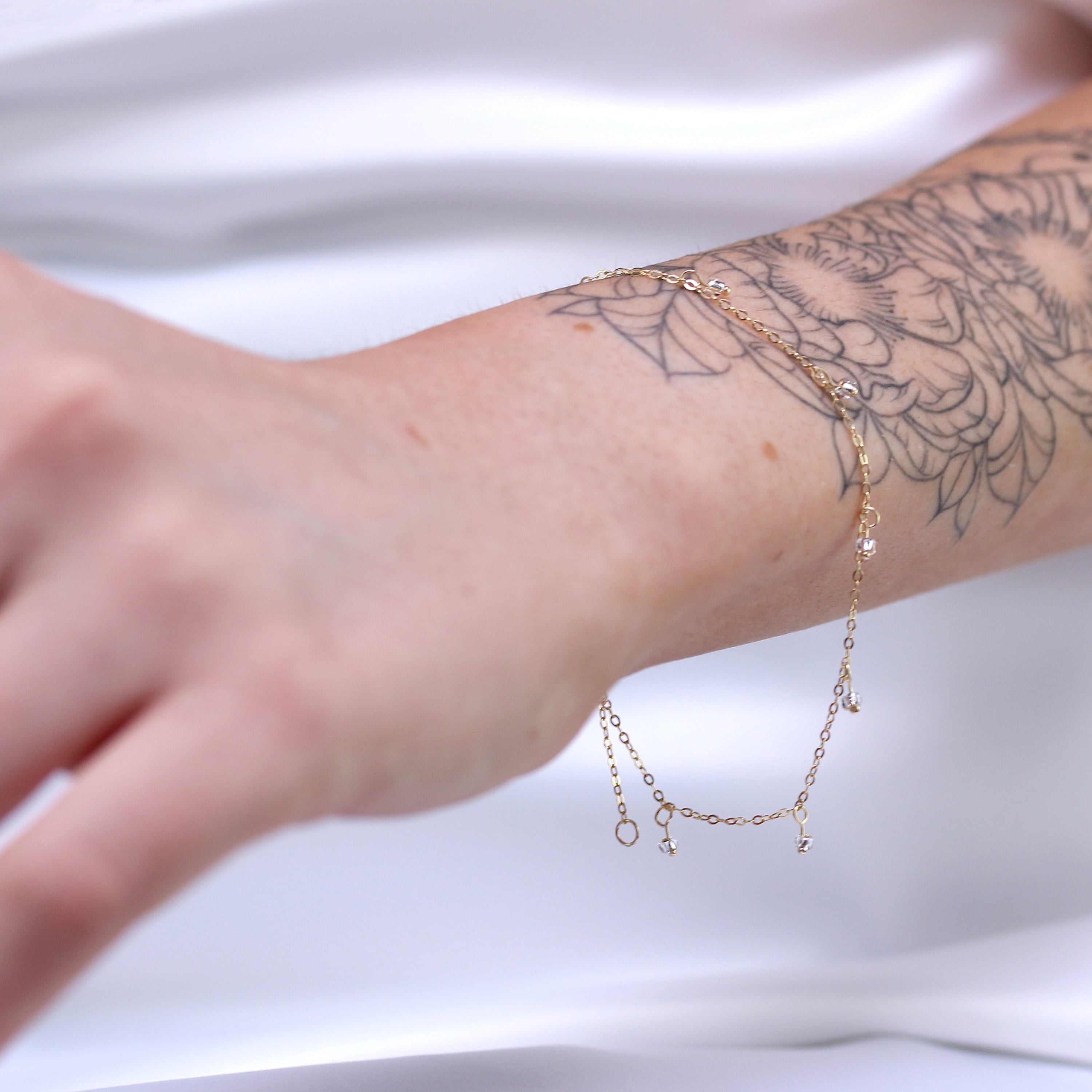9ct Gold 7.5 Inch Extender Bracelet with Clear CZ Beads