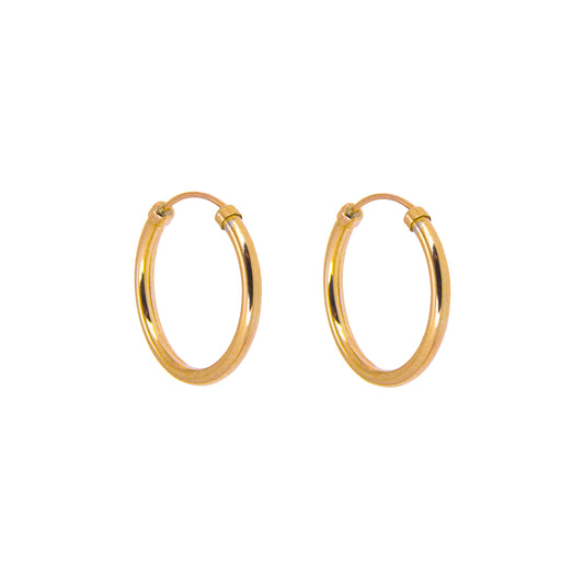 9ct Yellow Gold 14mm Capped Hoop Earrings