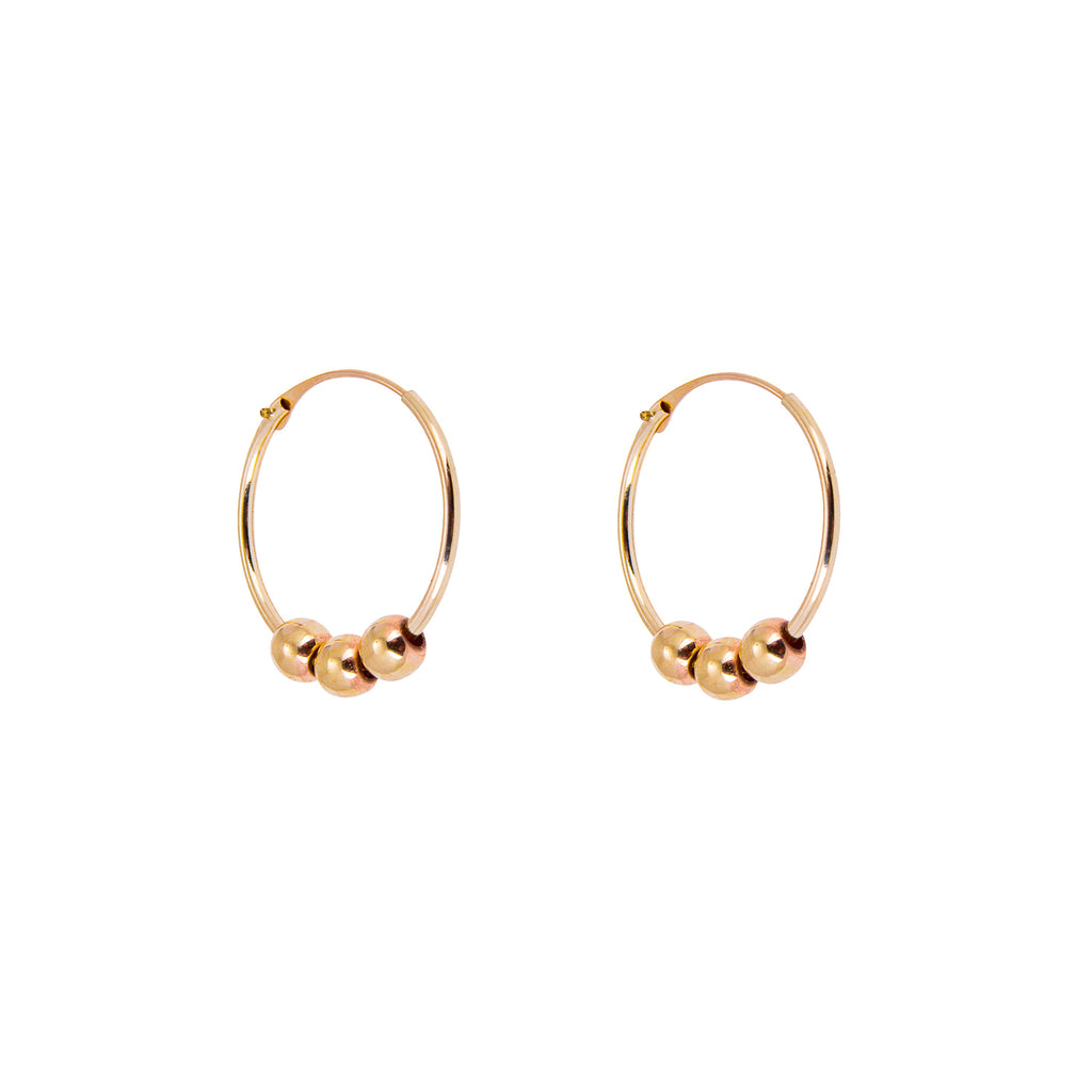 9ct Yellow Gold 14mm Hoop Earrings with Sliding Beads