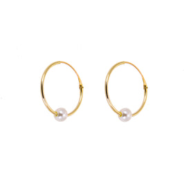 9ct Yellow Gold Hoop Earrings with Pearl