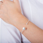 Sterling Silver 55mm Brushed Sterling Silver & CZ Bangle