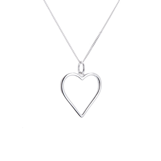 Sterling Silver Large Heart Outline Necklace 14-28 Inches