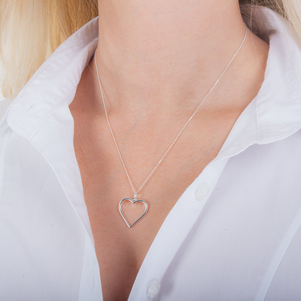 Sterling Silver Large Heart Outline Necklace 14-28 Inches