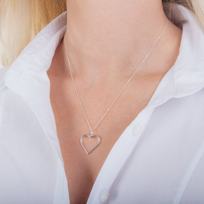Sterling Silver Large Heart Outline Necklace 14-28 Inches