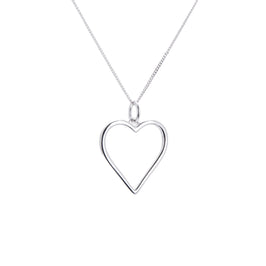 Sterling Silver Large Heart Outline Necklace 14-28 Inches