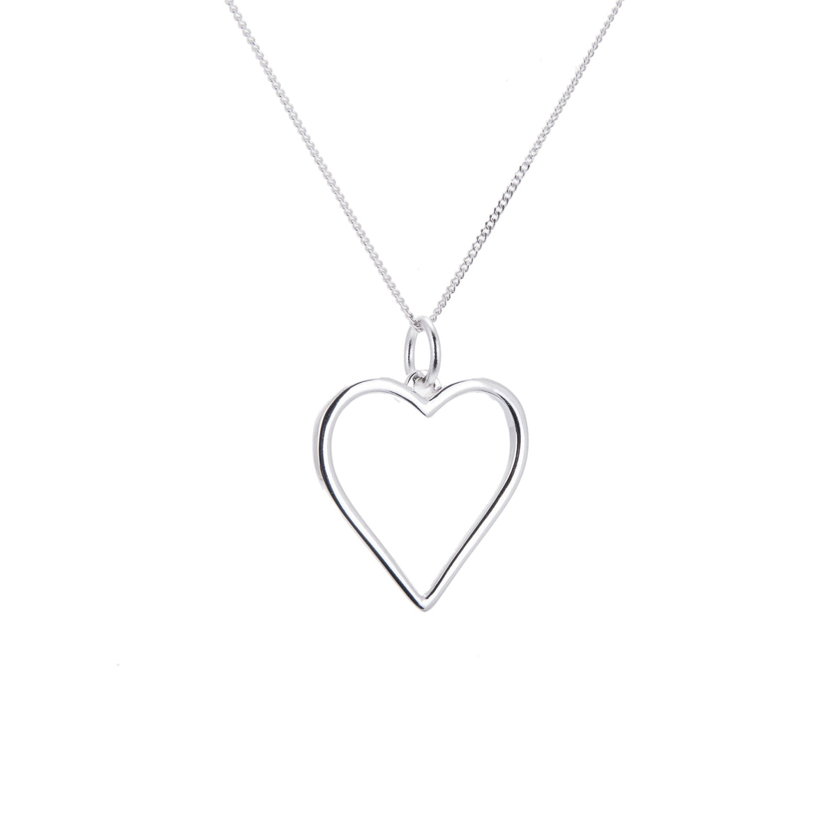 Sterling Silver Large Heart Outline Necklace 14-28 Inches