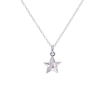 Sterling Silver Pearl Star Necklace - 14 - 22 Inches