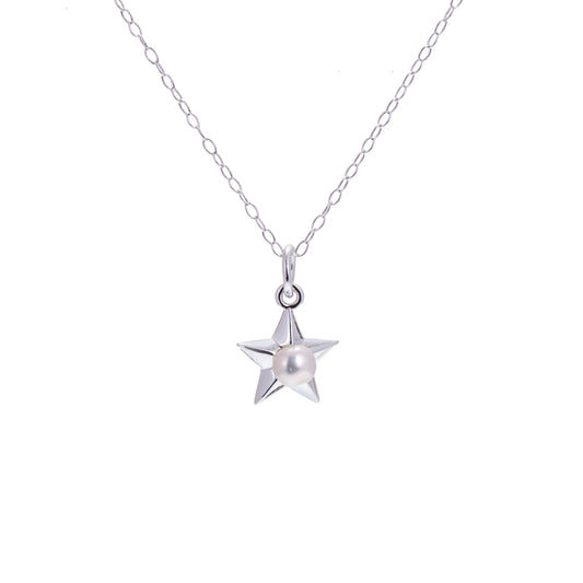 Sterling Silver Pearl Star Necklace - 14 - 22 Inches