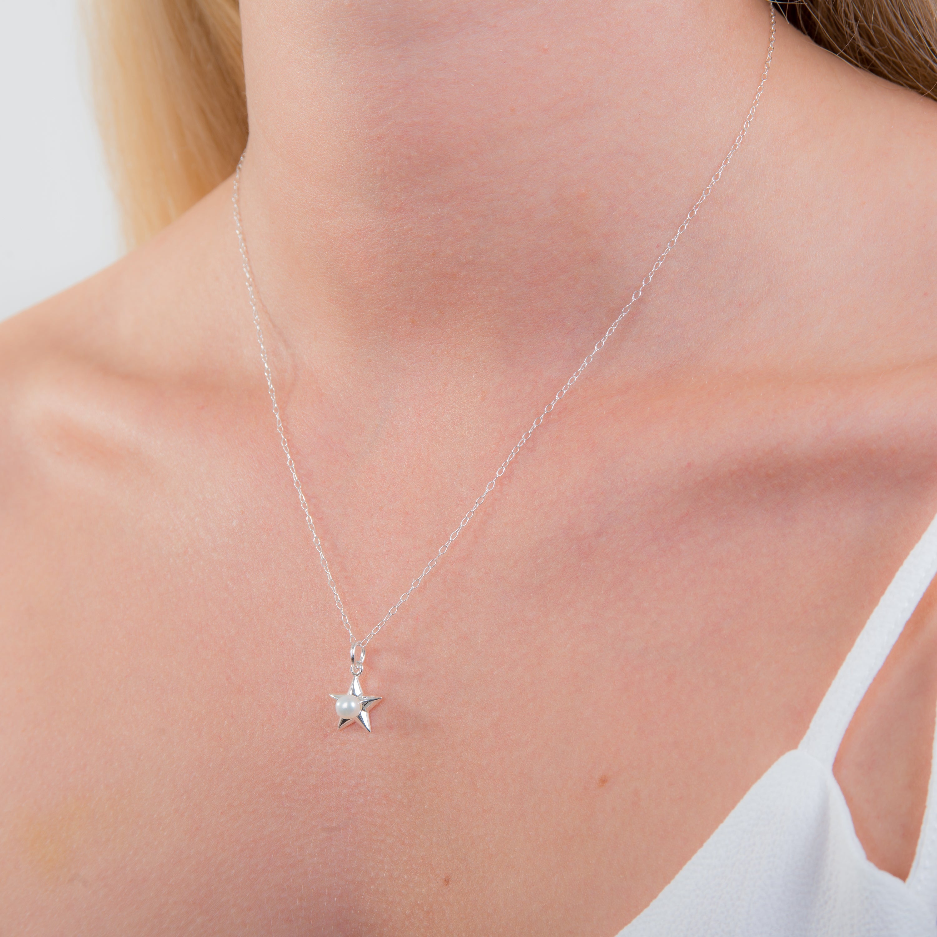Sterling Silver Pearl Star Necklace - 14 - 22 Inches