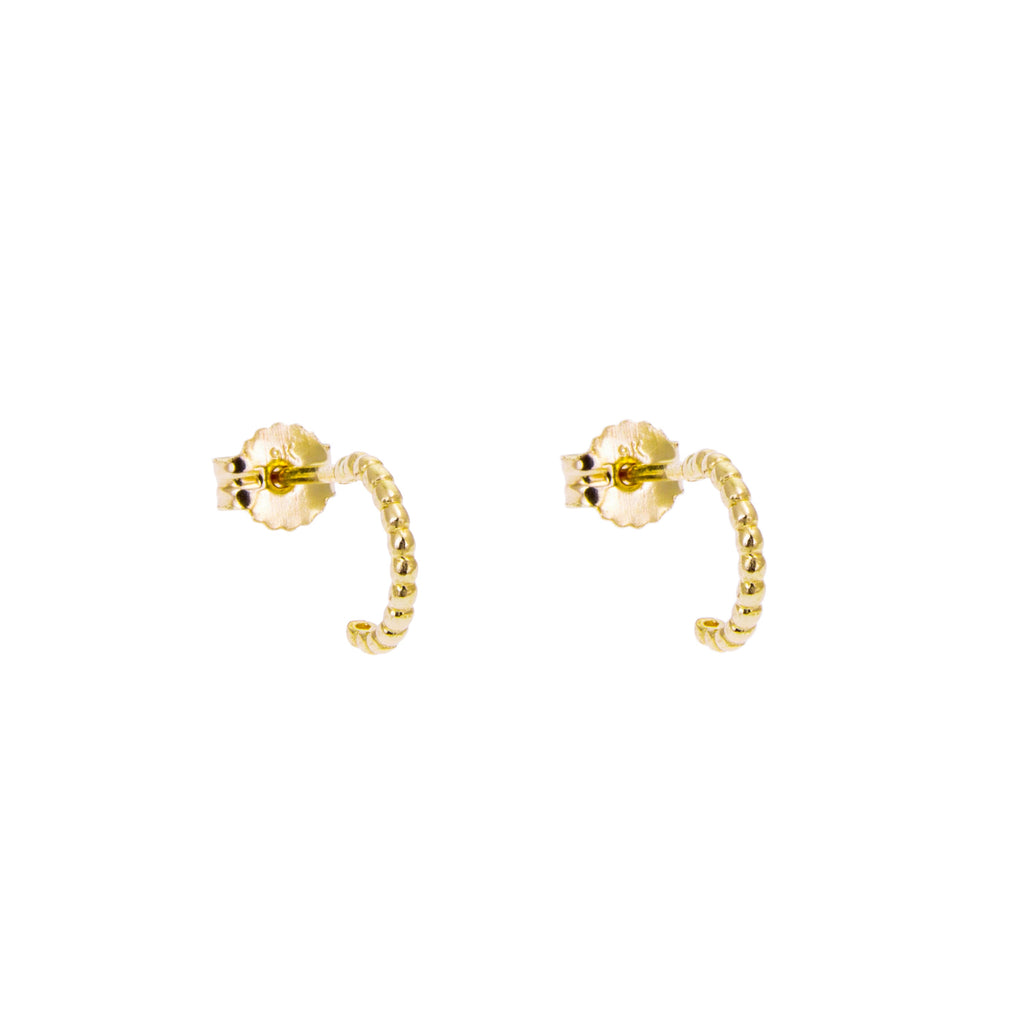 9ct Gold Beaded Stud Open Hoop Earrings