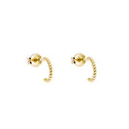 9ct Gold Beaded Stud Open Hoop Earrings