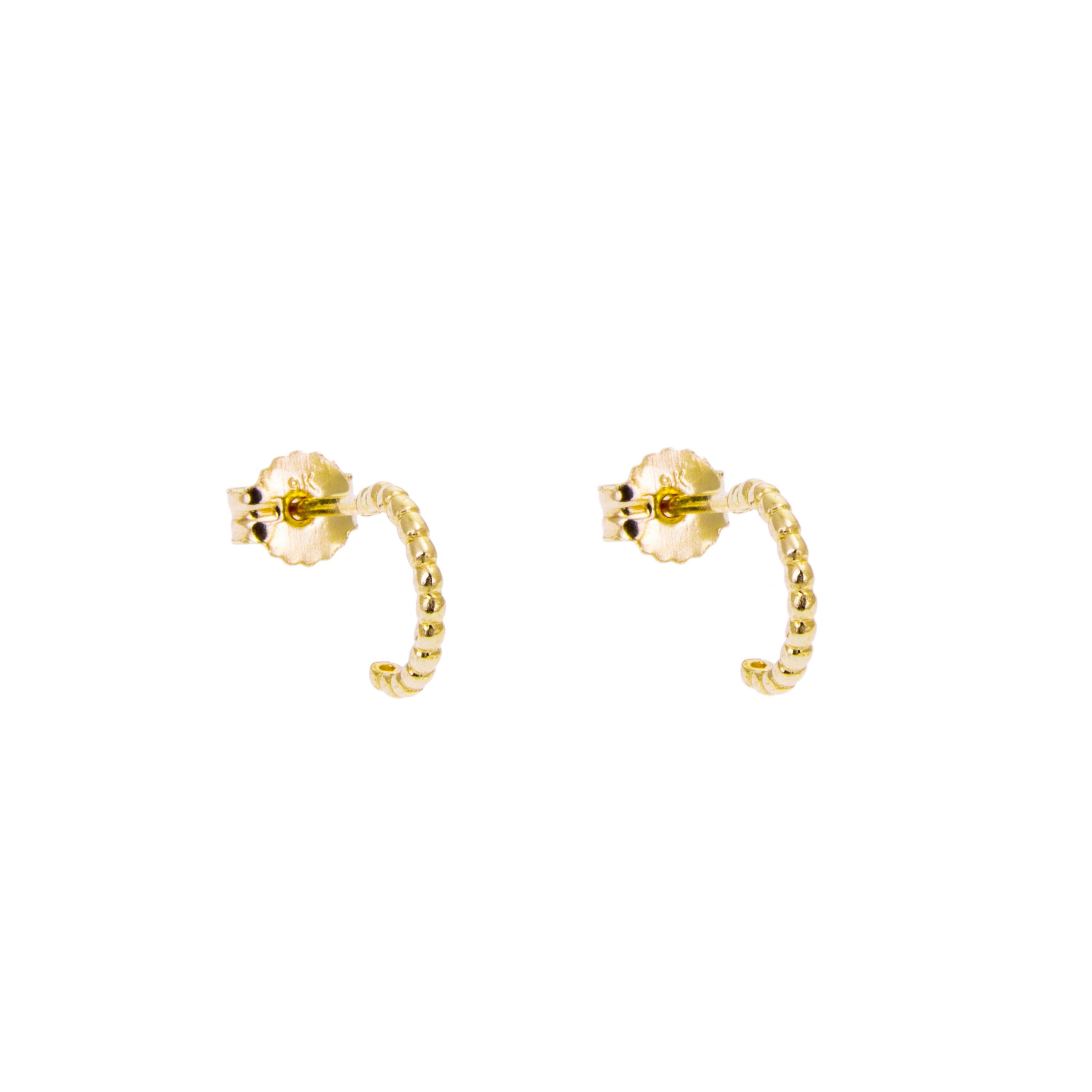 9ct Gold Beaded Stud Open Hoop Earrings