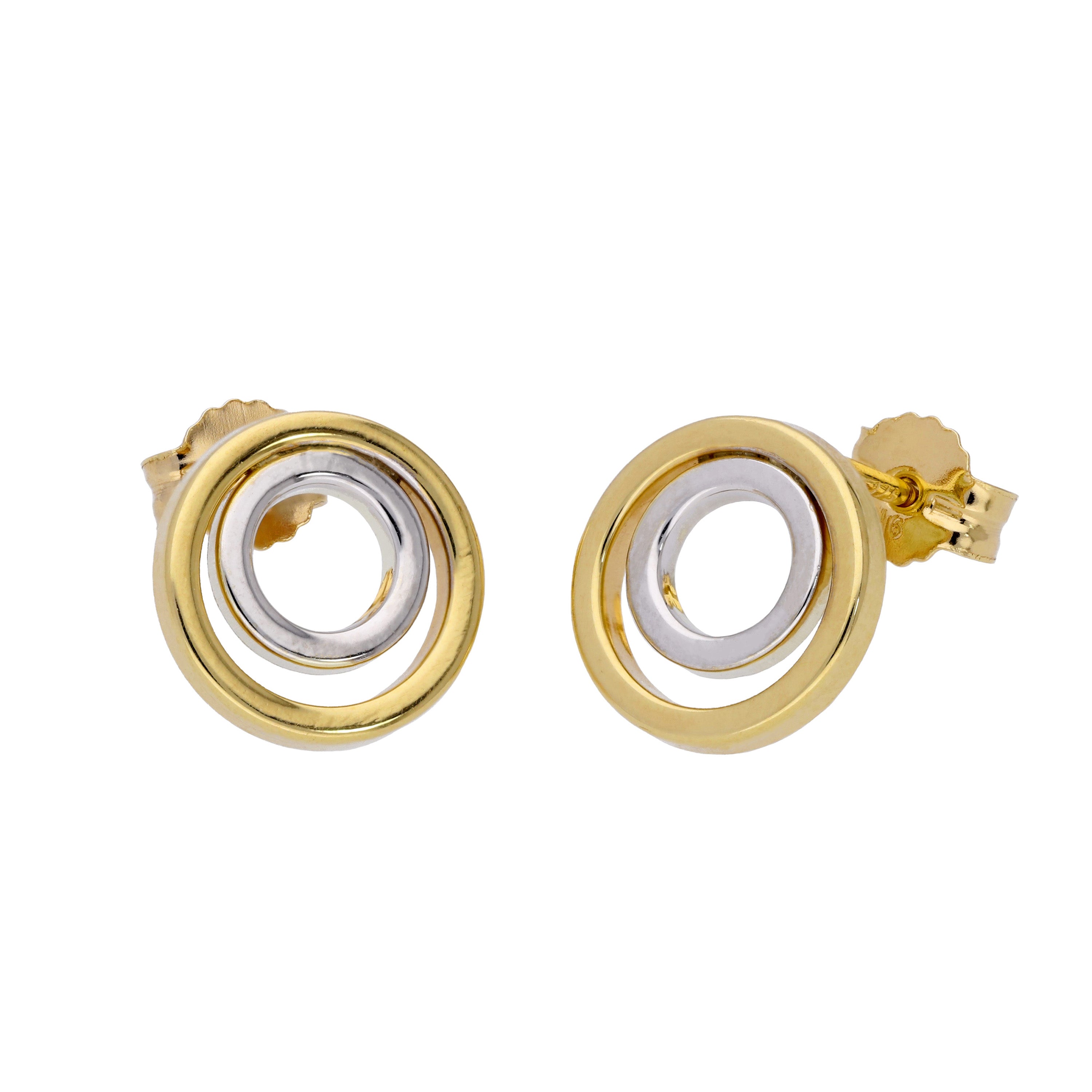9ct Two Tone Yellow White Gold Double Circle Stud Earrings