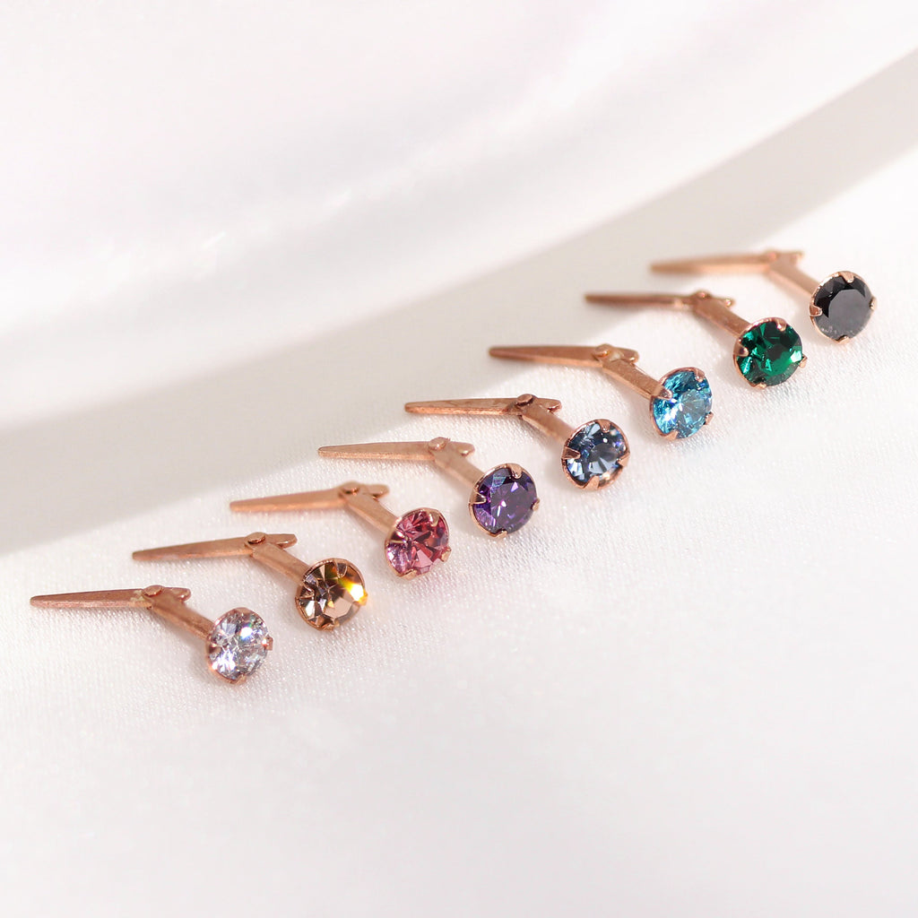 Rose Gold Plated Sterling Silver 3mm CZ Crystal Andralok Nose Stud