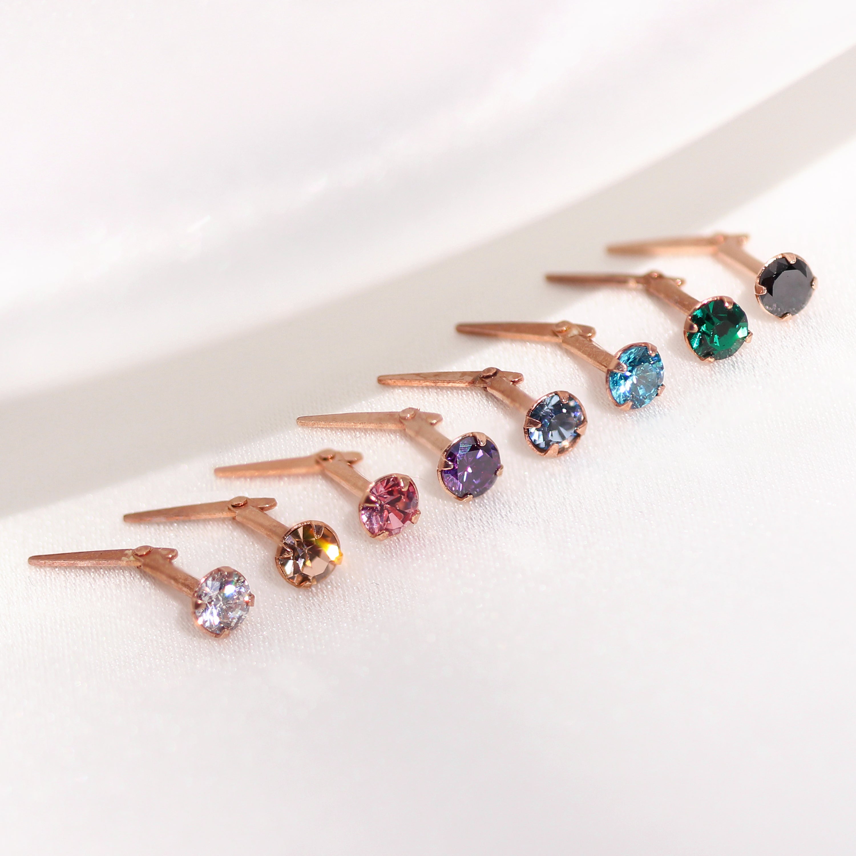 Rose Gold Plated Sterling Silver 3mm CZ Crystal Andralok Nose Stud