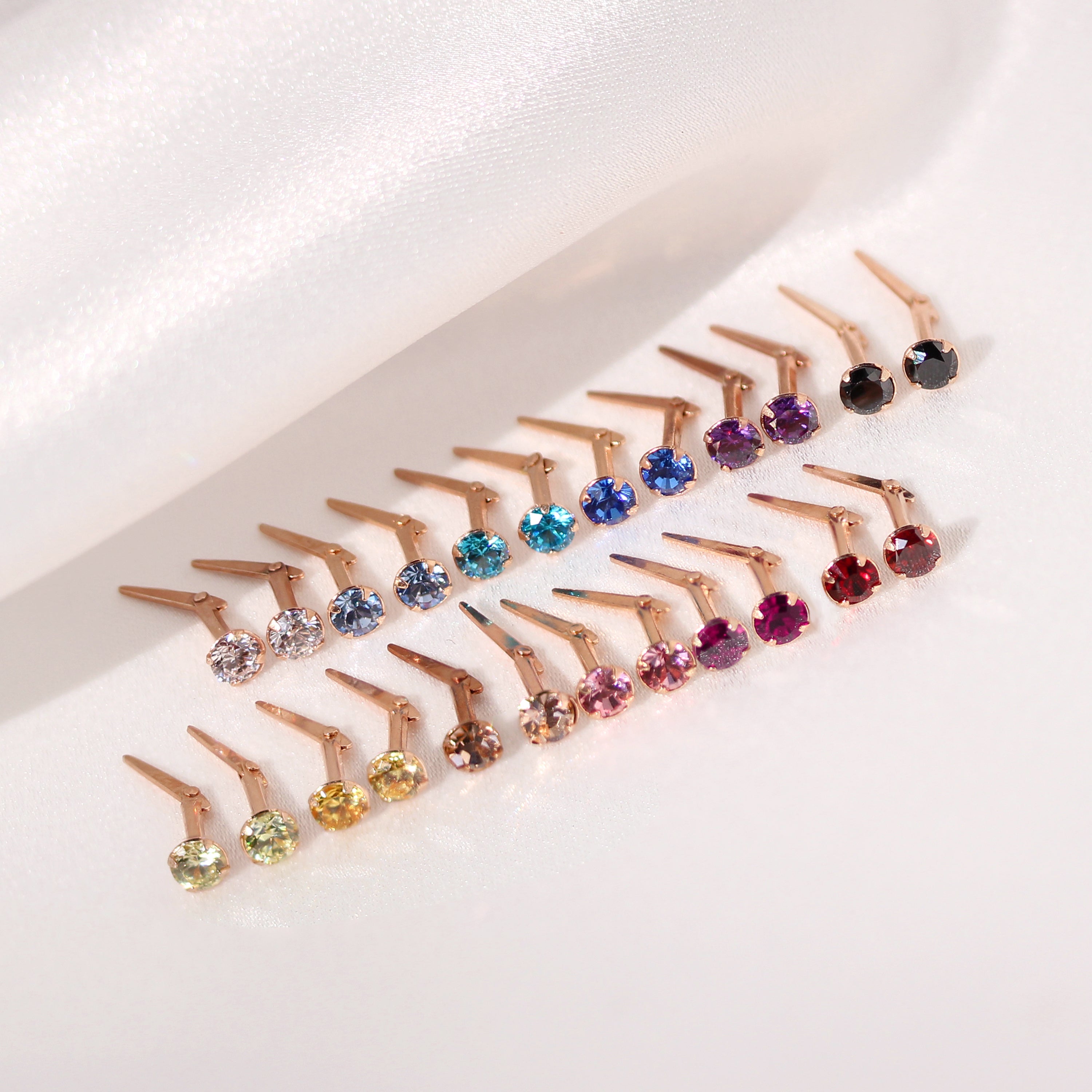 Rose Gold Plated Sterling Silver 3mm CZ Crystal Andralok Stud Earrings