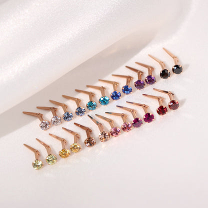 Rose Gold Plated Sterling Silver 3mm CZ Crystal Andralok Stud Earrings
