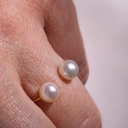 9ct Yellow Gold Double White Freshwater Pearl Adjustable Open Ring