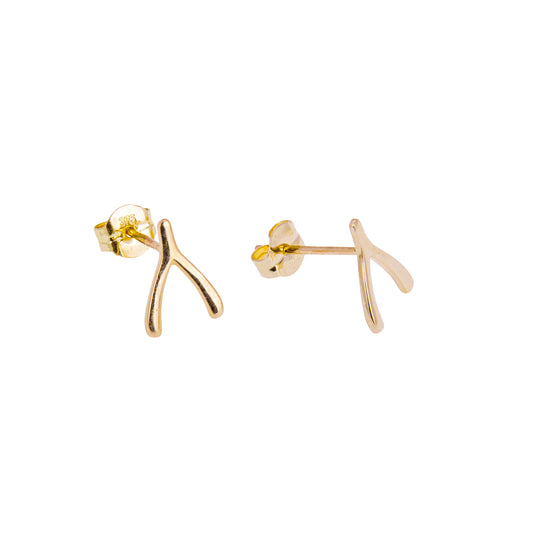 9ct Gold Wishbone Stud Earrings