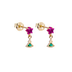 9ct Gold Christmas Tree Emerald Green Ruby Red Star CZ Stud Drop Earrings