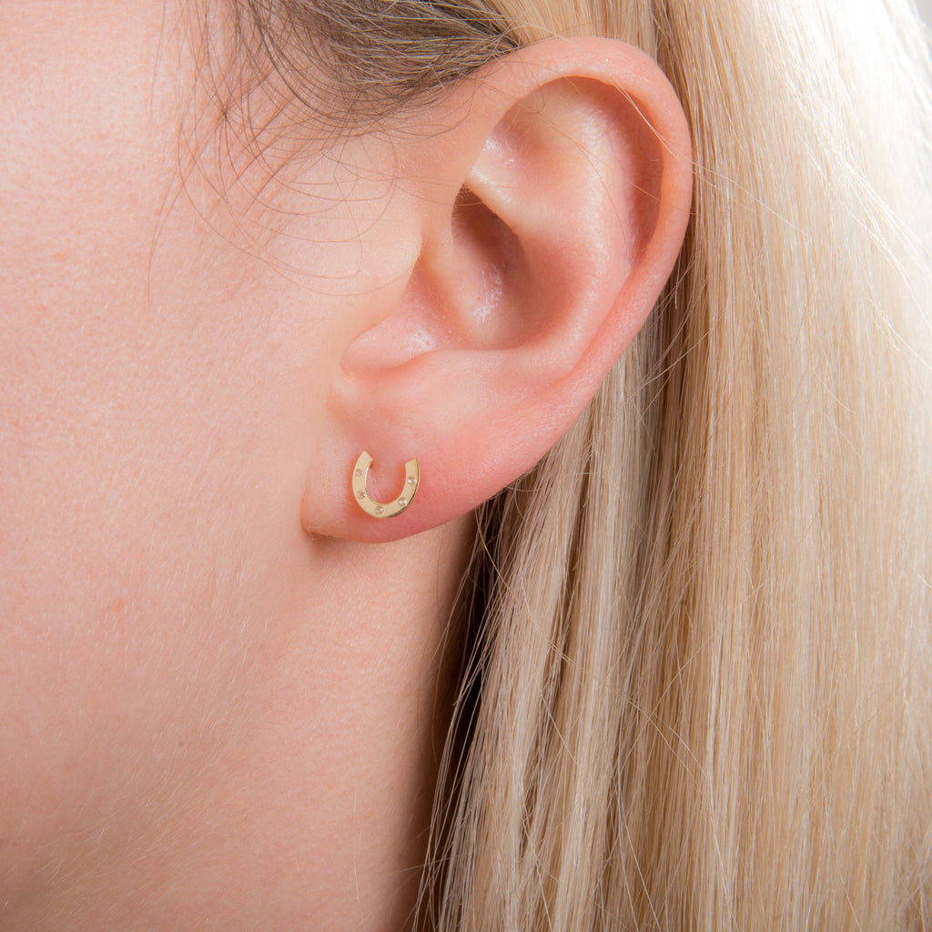 9ct Gold Clear CZ Horseshoe Stud Earrings