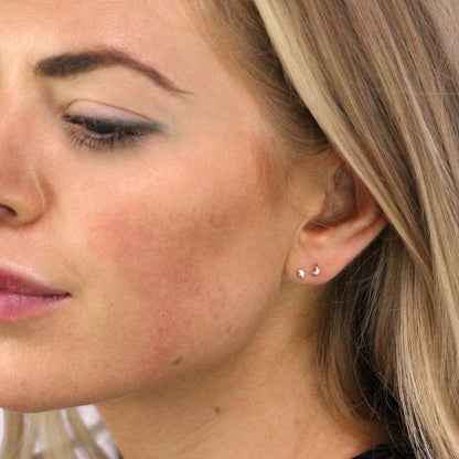 9ct Gold Clear CZ Star Moon Stud Earrings