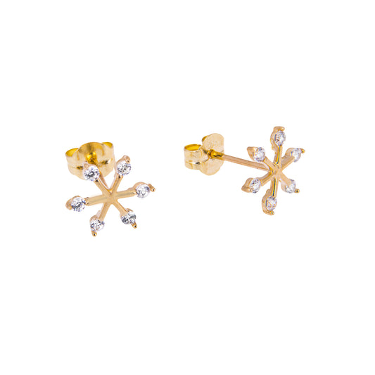 9ct Gold Clear CZ Snowflake Stud Earrings