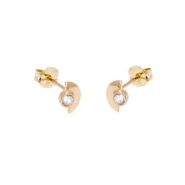 9ct Gold Clear CZ Minimal Semi Circle Stud Earrings