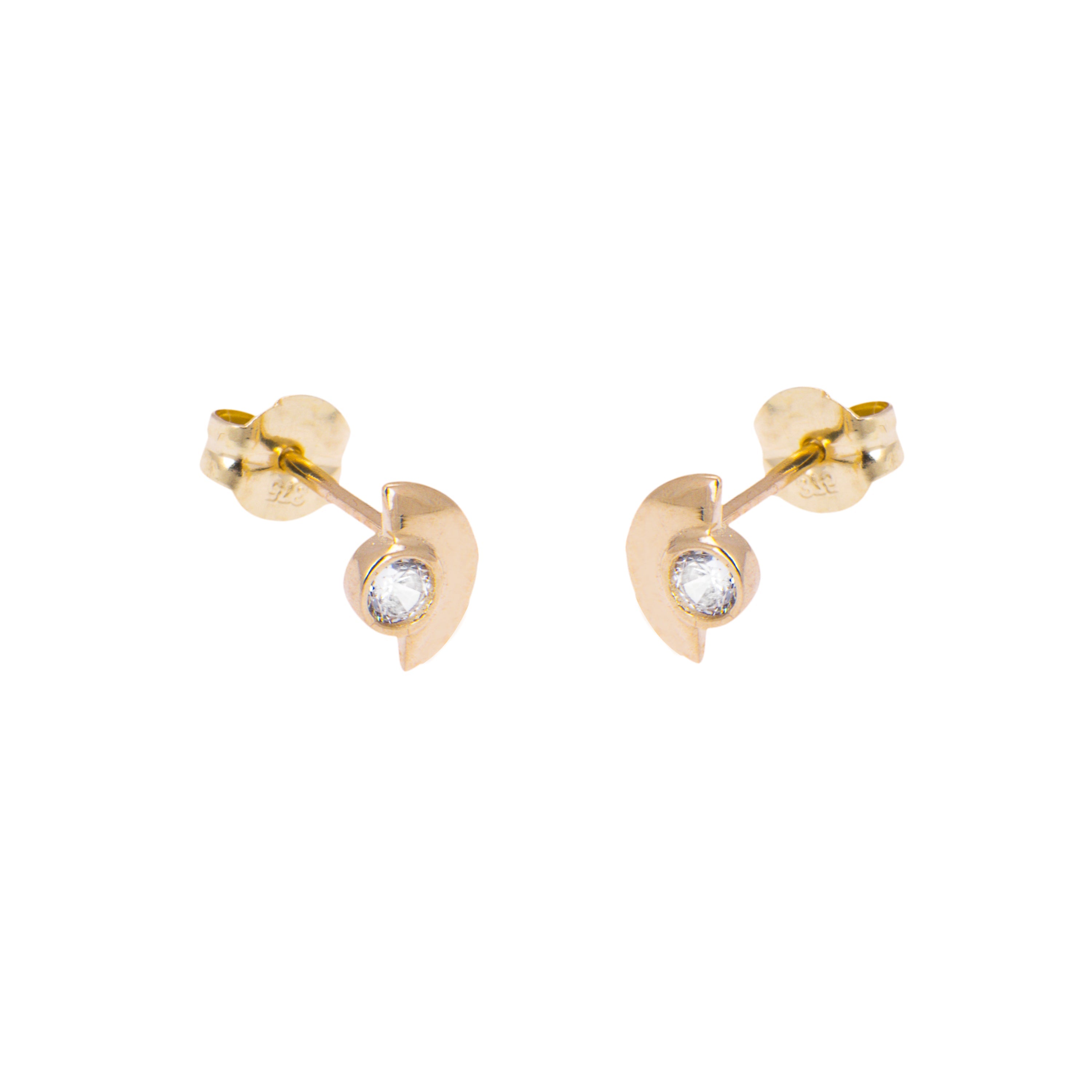 9ct Gold Clear CZ Minimal Semi Circle Stud Earrings