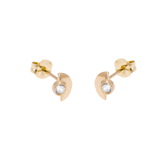 9ct Gold Clear CZ Minimal Semi Circle Stud Earrings