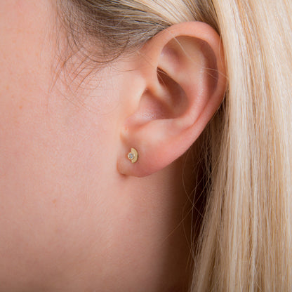 9ct Gold Clear CZ Minimal Semi Circle Stud Earrings