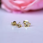 9ct Gold Clear CZ Triple Leaves Stud Earring