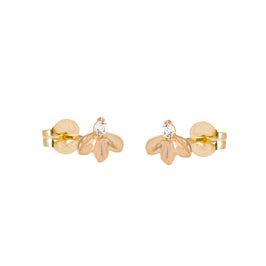 9ct Gold Clear CZ Triple Leaves Stud Earring