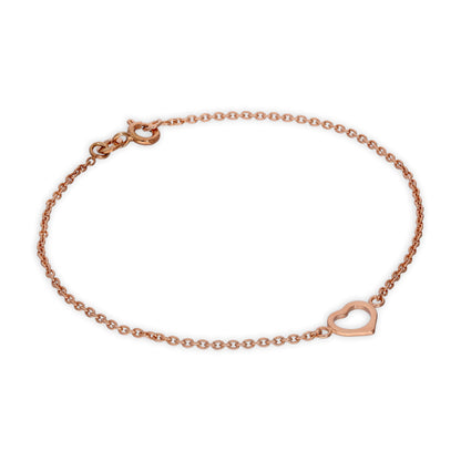 Rose Gold Plated Sterling Silver Open Heart Rolo Chain Bracelet