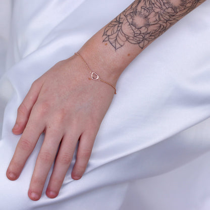 Rose Gold Plated Sterling Silver Open Heart Rolo Chain Bracelet