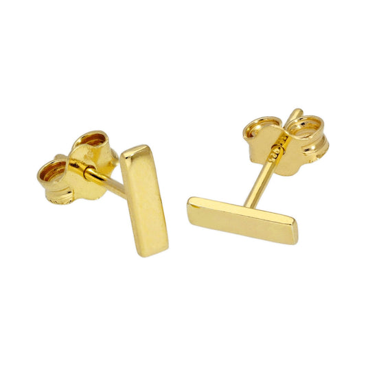Gold Plated Sterling Silver Bar Stud Earrings - jewellerybox