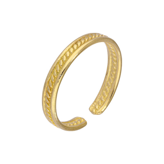 Gold Plated Sterling Silver Ribbed Adjustable 3mm Toe Ring