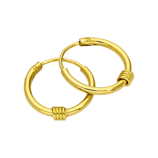 Gold Plated Sterling Silver Sleeper 13mm Hoop Earrings with Wire Coil