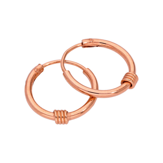 Rose Gold Plated Sterling Silver Sleeper 13mm Hoop Earrings with Wire Coil