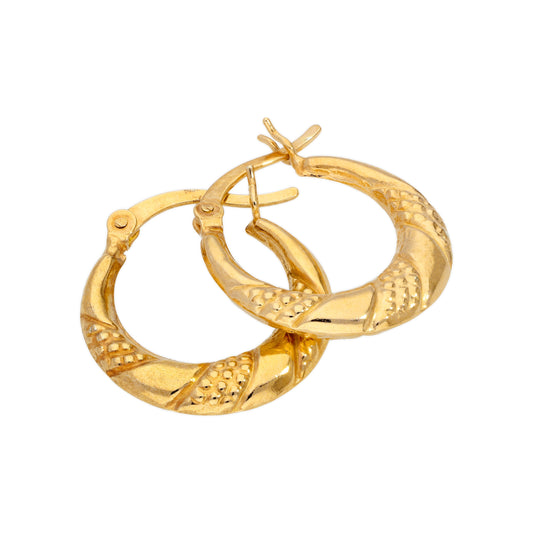 Gold Plated Sterling Silver Textured Twisted Creole 18mm Hoop Earrings