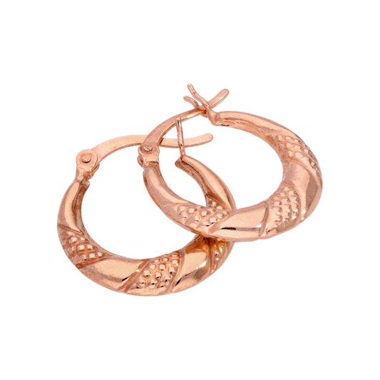 Rose Gold Plated Sterling Silver Textured Twisted Creole 18mm Hoop Earrings