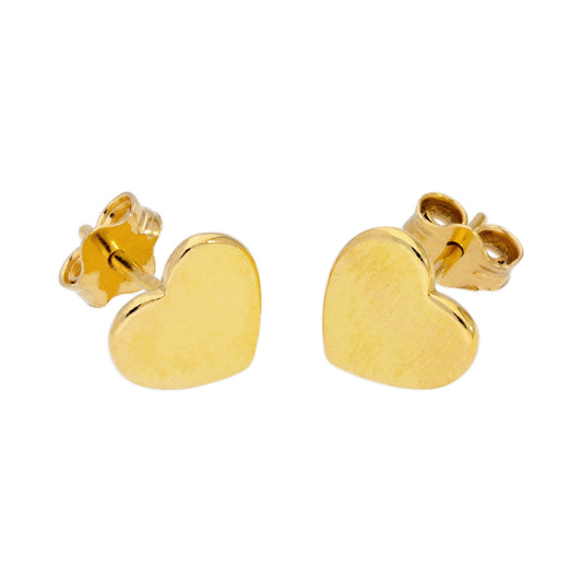 Flat Gold Plated Sterling Silver Heart Stud Earrings